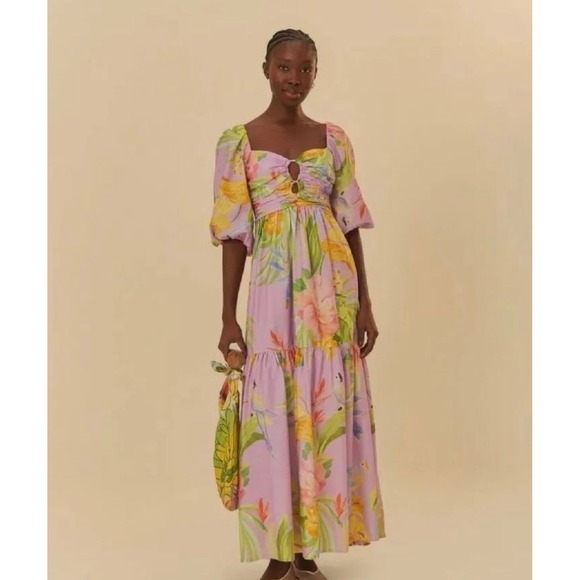 FARM Rio Dresses & Skirts - Farm Rio Oasis Tropical  Lilac Purple Parrot Floral Maxi Dress Women's Small